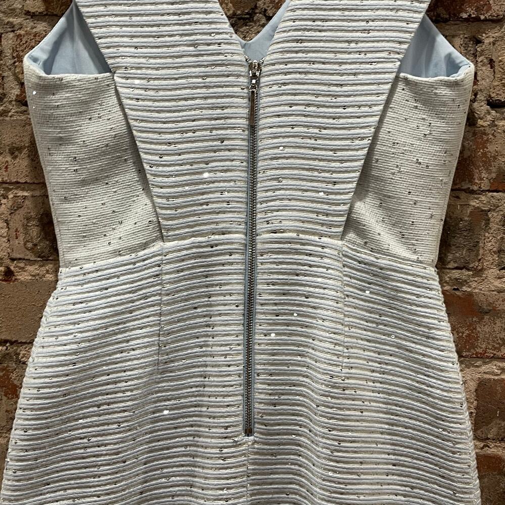 Badgley Mischka Blue and White Striped Sparkle Mini Dress Size 4 - Picture 6 of 8